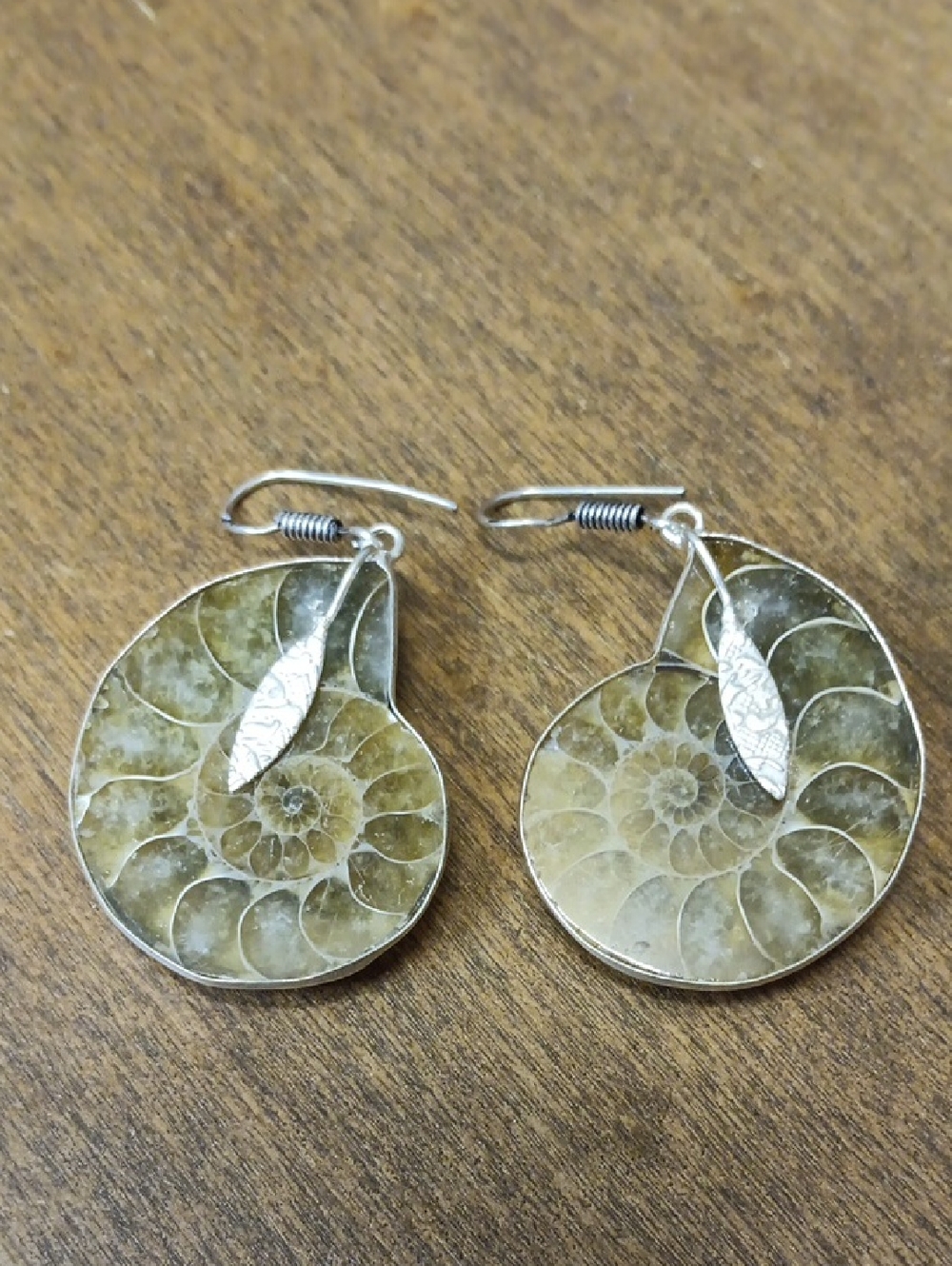 Handcrafted Ammonite Spiral Drop Earrings - Women Jewelry